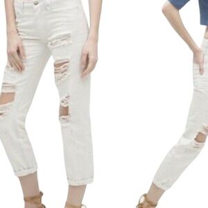 Zara Trafaluc Distressed Boyfriend White Jean